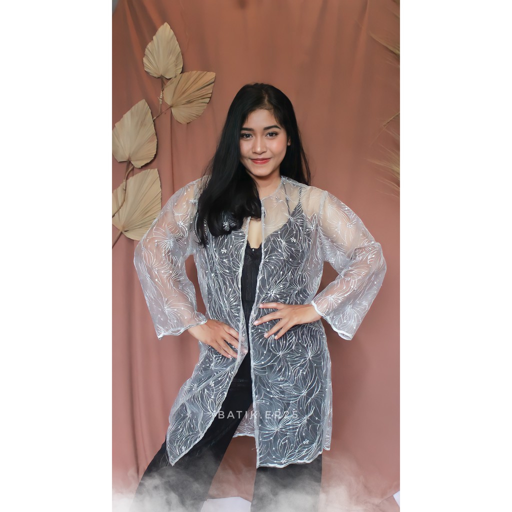 Cardigan tile bordir pearl - Delia outer tile akar mutiara