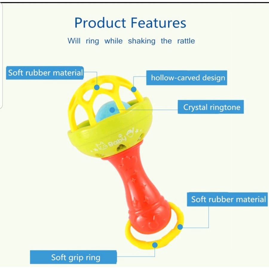 MAINAN KERINCINGAN - TEETHER RATTLE STICK SINGLE BOLA GIGITAN BAYI - KDG - BC