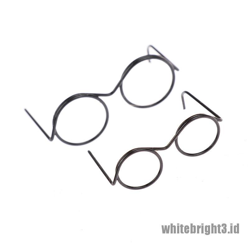 (white3) 10pcs Kacamata Frame Bulat Tanpa Lensa Gaya Retro Untuk Boneka