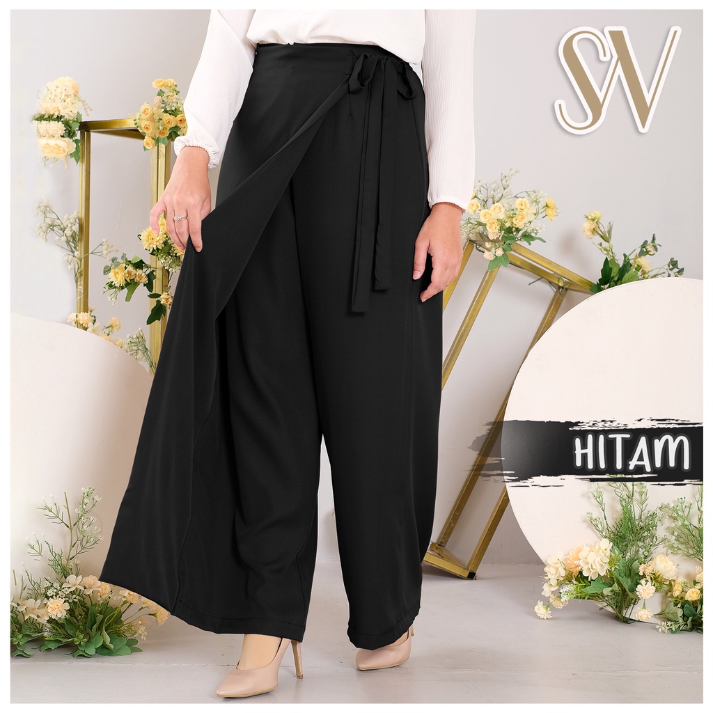 CELANA KULOT TIED ROCELA ROK CELANA BAWAHAN WANITA KULOT PREMIUM SENORITA CELANA KANTOR DAILY PANTS PALAZO KULOT PLAZO BAHAN ADEM FLOWLY ALL SIZE JUMBO CELANA WRAPPED KULOT PREMIUM KERJA KANTORAN CELANA BAHAN KULOT ALLSIZE-HITAM