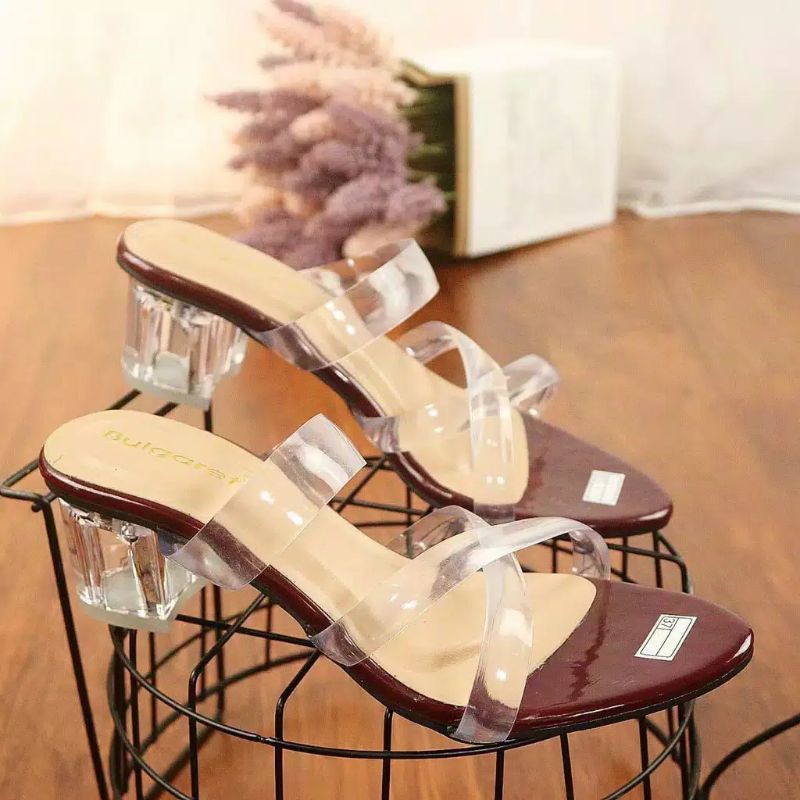 Big Sale] Heels Wanita Silang Jely Hak Kaca R53