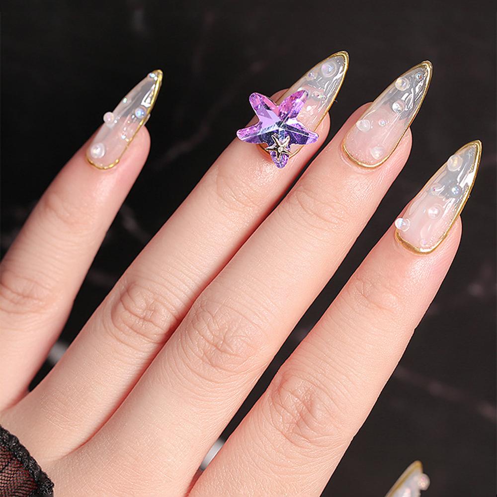 Agustin 3D Dekorasi Nail Art Charms Desain Bintang Laut DIY Nail Art Sparkling Shiny Nail Accessories Kristal Kerajinan