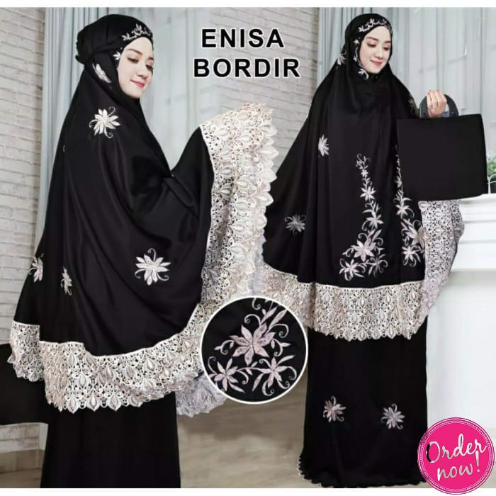 Mukena Dewasa Putih Semi Sutra Bordir Seruni Putih Terbaru Rd225  DI608 Mukena Dewasa Enisa Luna M