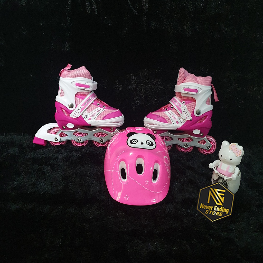 Paket Sepatu Roda Anak Power Inline Skate Dengan Pengaman Helm Terbaru Murah Roda Lurus Dan Bajaj free gratis baut bajaj dan kunci L /Sepaturoda POWER anak laki laki dan perempuan mulai 2.5 tahun size ukuran 30 31 32 33 34 35 36 37 38 39 40 41 42