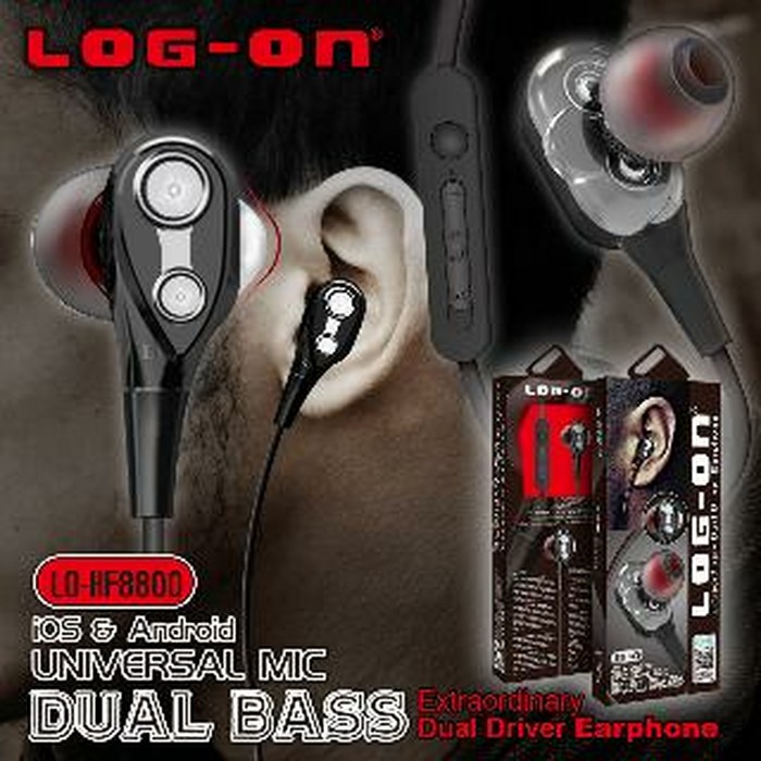 HANDSFREE HEADSET LOG ON DUAL BASS LO-HF8800 EARPHONE DOUBLE BASS