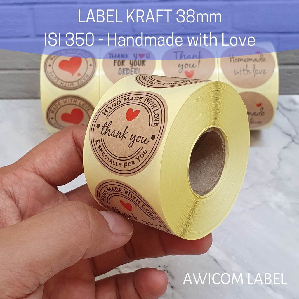 

350 PCS (1 ROLL) Stiker Label Thank You Homemade Handmade 38mm