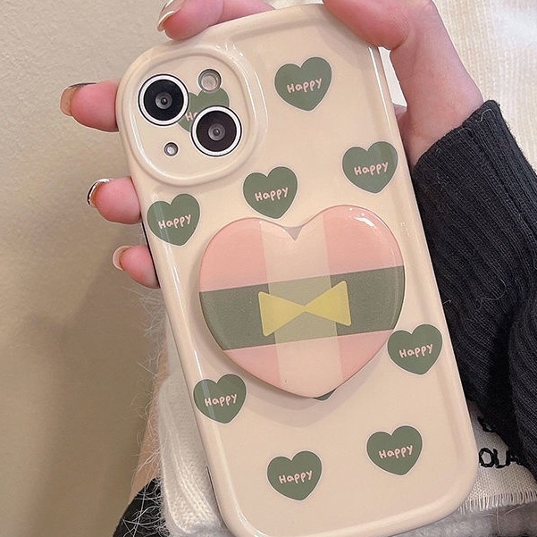 Casing Pelindung Motif Print Hati Hijau Untuk IPhone 12 13 11 Pro Max X Xs Max Xr 7 8 Plus Qzmk