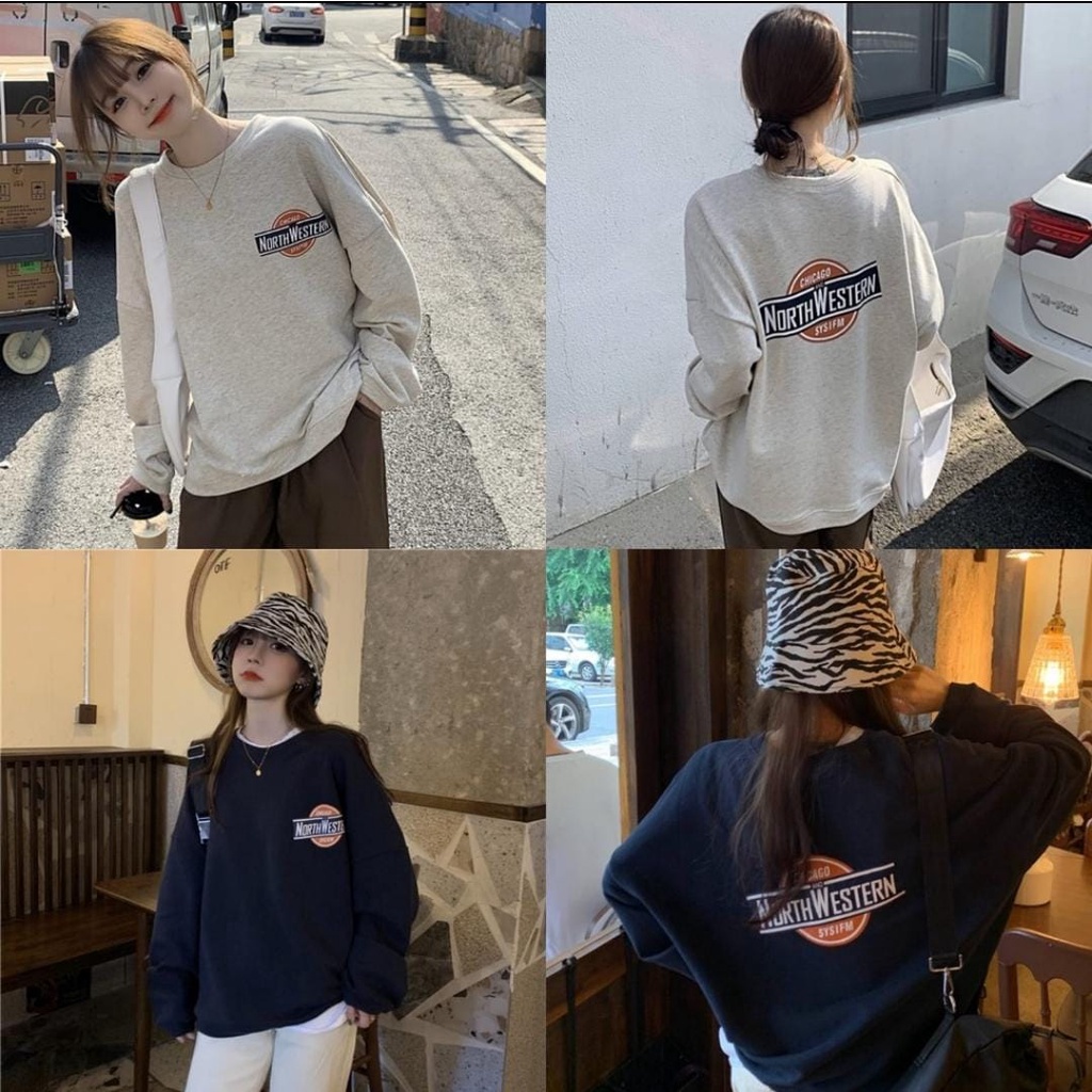Sweater North Western | Korean Style 2 Side Sweatshirt Terbaru | Bahan Fleece Tebal Dan Lembut | Allsize | Baju WanitaKasual OOTD Korean Style