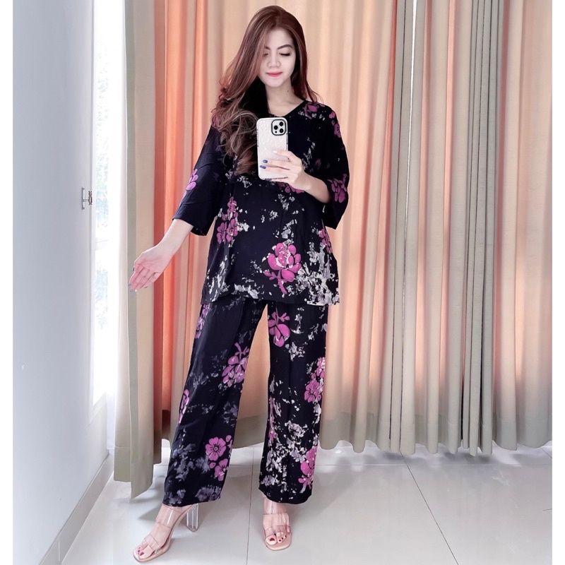 Setelan Wanita ,One Set Batik Rayon ,Piyama Dewasa terbaru-PINK