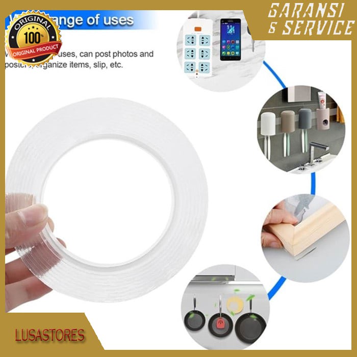 

Double Tape Transparant Adhesive Nano Magic 2mm x5m Tape Lakban