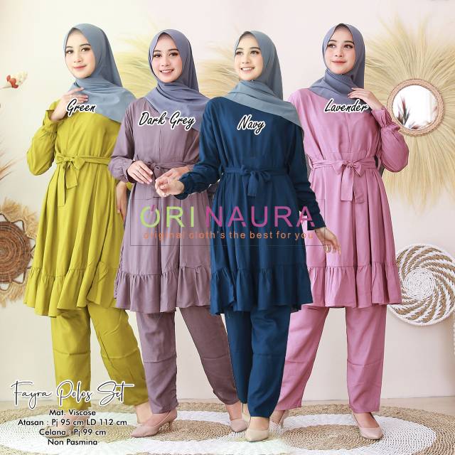 Fayra Polos Set. Setelan Wanita Muslim. Setelan Tunik Rayon Viscose. Fayra Polos set Orinaura
