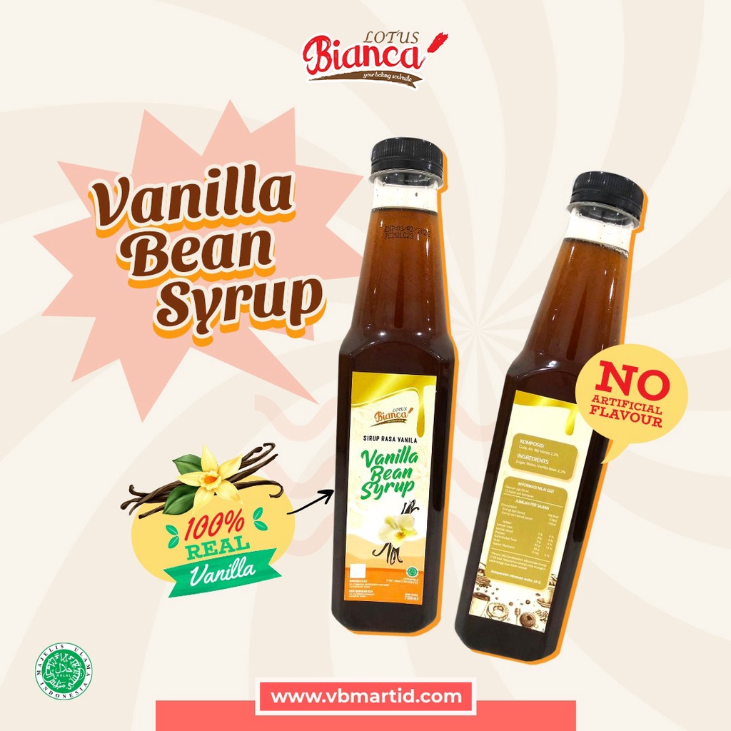 750ml BIANCA LOTUS VANILLA BEAN SYRUP (SYRUP RASA VANILA)