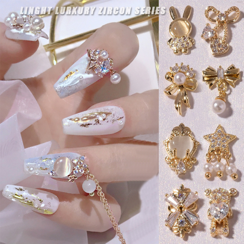 CHARMS Mxbeauty Liontin Rantai Kristal Berlian Imitasi Bentuk Beruang Opal 3d Untuk Dekorasi Nail Art