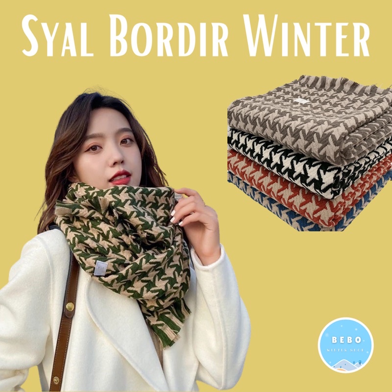 Winter Houndstooth Scarf Syal Pashmina Panjang Bordir