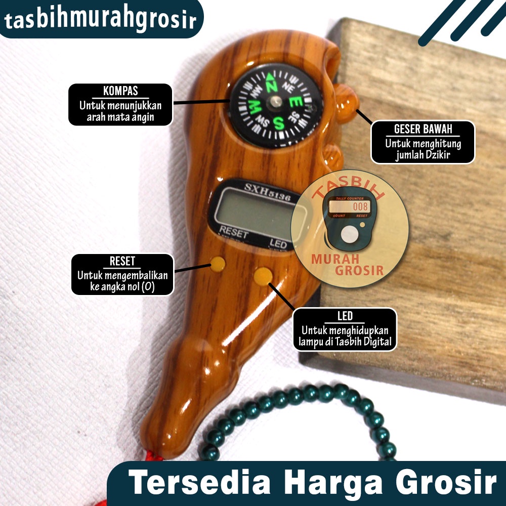 Tasbih Digital Kompas LED Motif Kayu