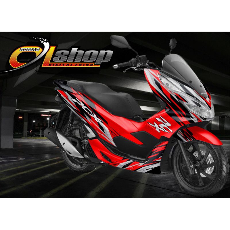 Decal PCX Motif grafis Merah lis silver hitam variasi kode 1010