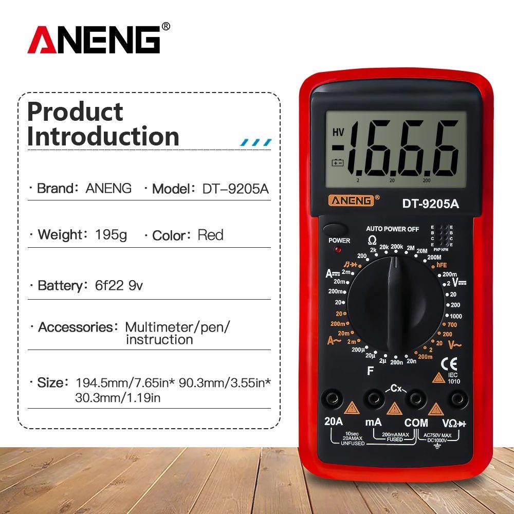 Solighter Digital Smart Multimeter ANENG DT9205A Listrik NCV Profesional Analog AC/DC Transistor Digital Display