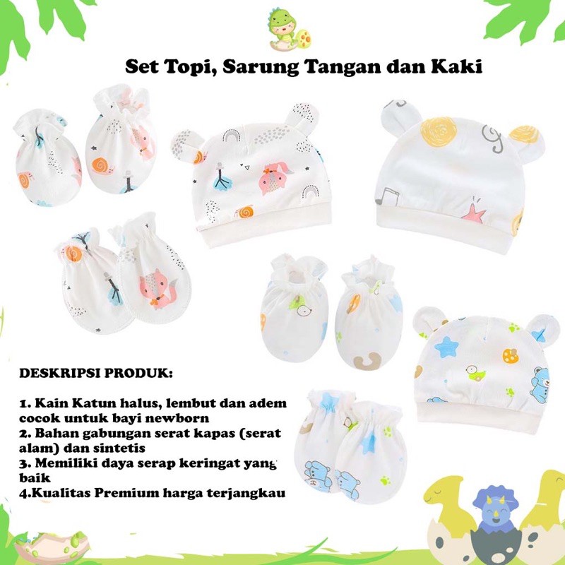 Topi Set Sarung Tangan dan Kaki New Born