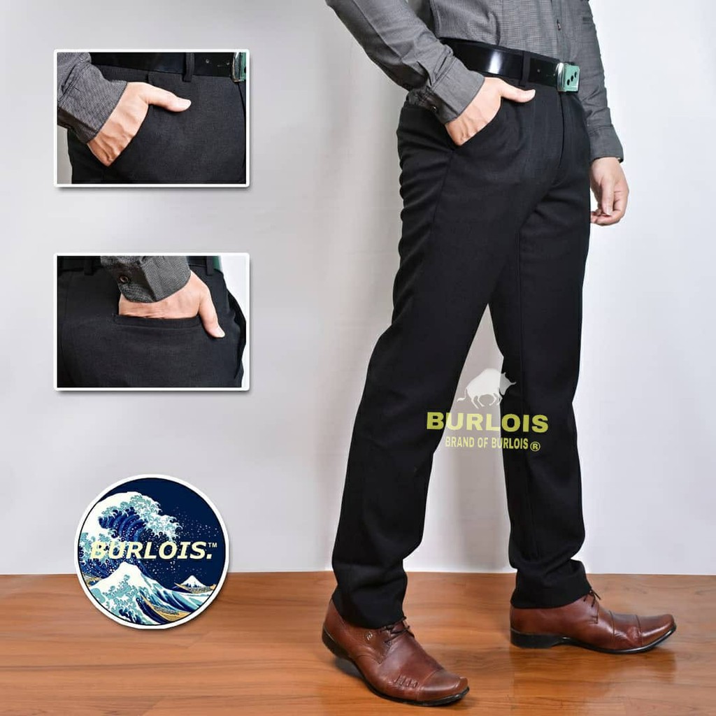 Burlois Store Original Celana Panjang Formal Slimfit Kantoran Wool BLACK