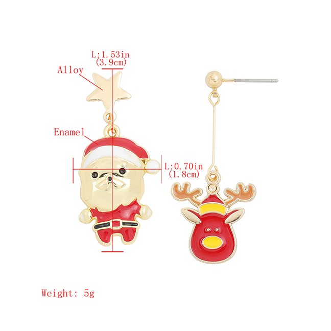 LRC Anting Tusuk Natal Fashion Santa And Deer Alloy Drip Oil Santas Elk Earrings P14699