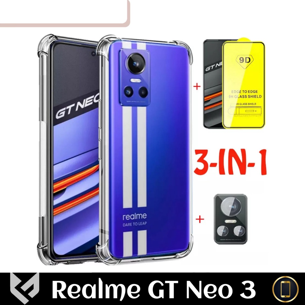 (NEW PAKET PROMO) 3IN1 Case REALME GT NEO 3 SoftCase AirBag Clear Free Tempered Glass Clear &amp; Tempered Glass Camera Handphone Premium Quality