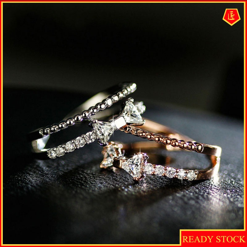 [Ready Stock]Bow Double-Layer Open-End Ring Simple Stylish