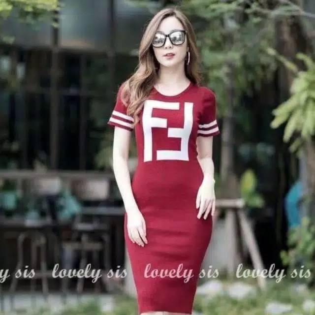 DRESS FENDI/FF KW DRESS WANITA KEKINIAN BHN BABYTERY FIT L