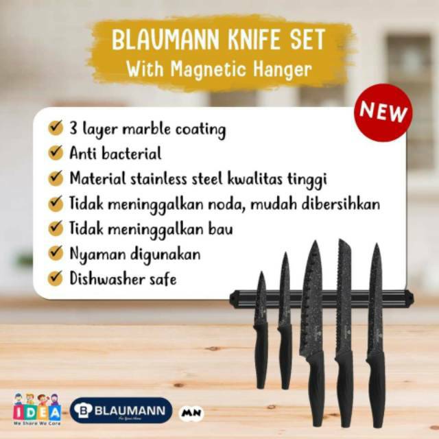 Pisau Blaumann Knife Set With Magnetic Hanger
