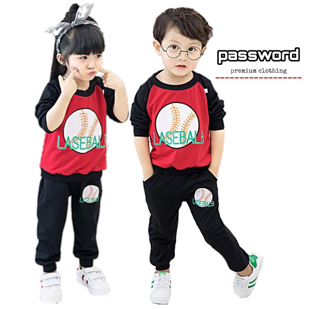 HappyOliver PASSWORD BASEBALL Setelan Sweater 1 - 7 Tahun Baju Anak BerKualitas