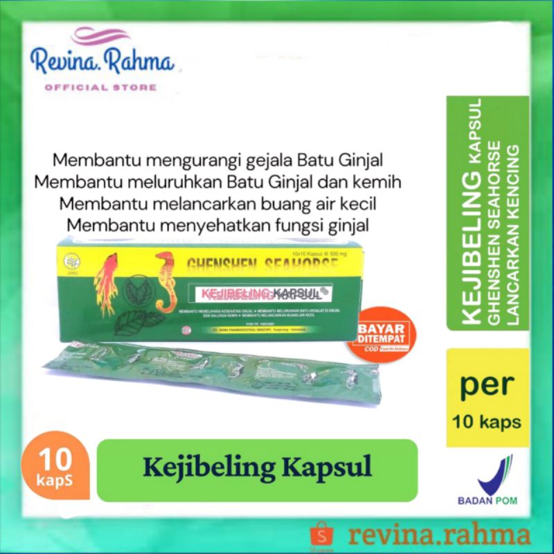Keji Beling Ghensen Seahorse Kejibeling Kapsul 1 Strip isi 10 Kapsul Obat Batu Ginjal, Melancarkan B