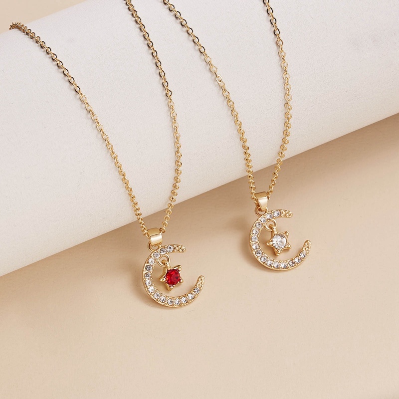 Kalung 925 Sterling Silver Dengan Liontin Bulan Bintang Aksen Berlian Zirconia Untuk Wanita