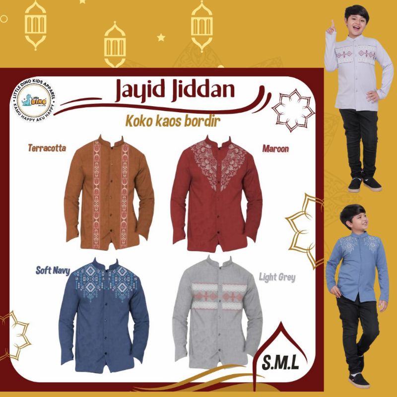 Baju Koko Kaos Lengan Panjang Anak Laki Laki Muslim Remaja Motif Bordir By Little Dino