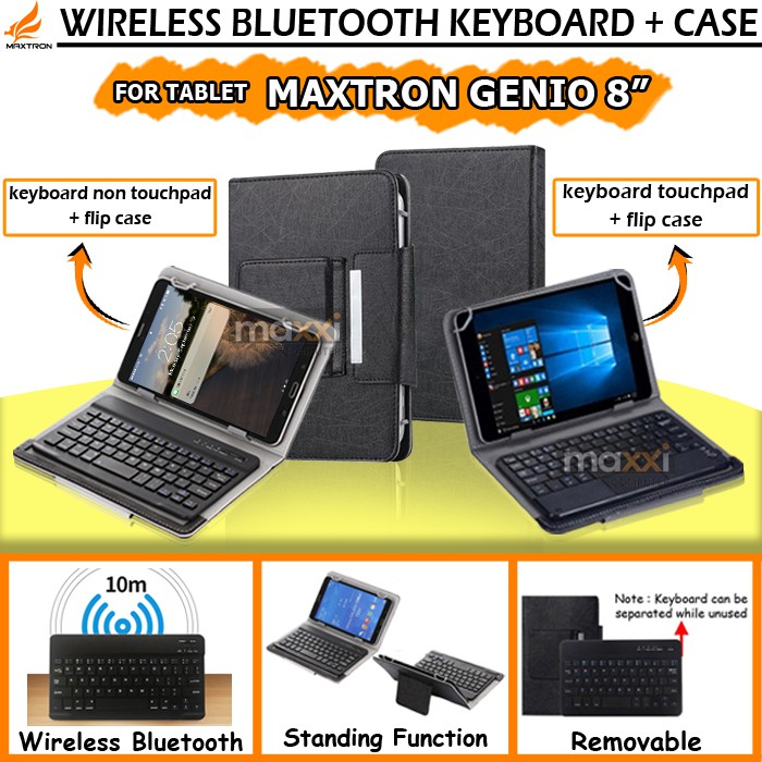 MAXTRONE Maxtron GENIO 8 Inc Wireless Bluetooth Keyboard Touchpad Trackpad Touch Track Pad Flip Case