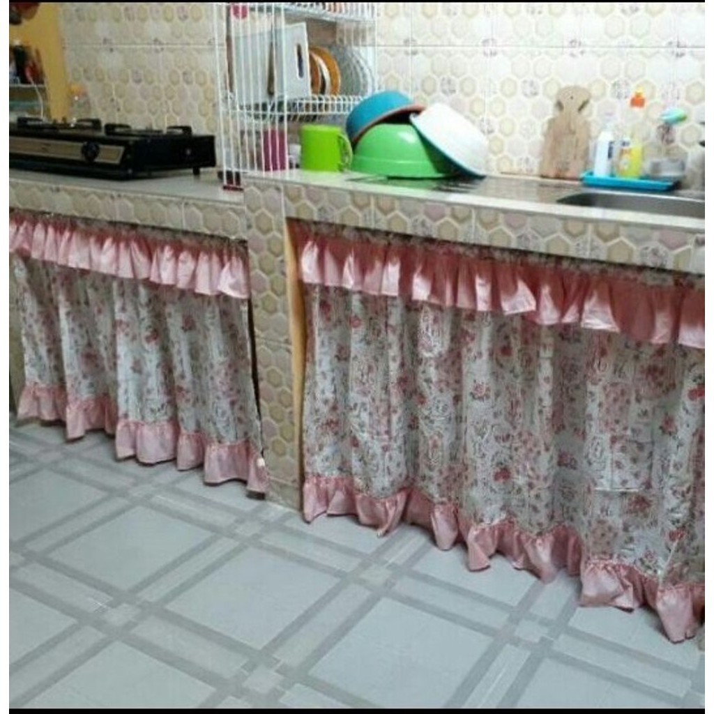 Gorden Dapur Hordeng Korden Model Double Poni Atas Bawah Shabby