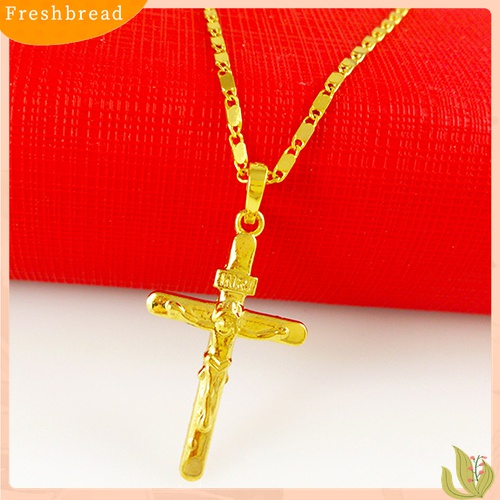 Terlaris Men's Women's Fashion 24K Gold Plated Cross Pendant Chain Choker Necklace