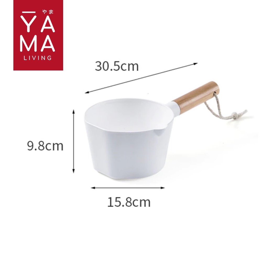 YAMA DEBA Wooden Scoop Gayung Air Mandi Dapur Putih Handle Kayu White