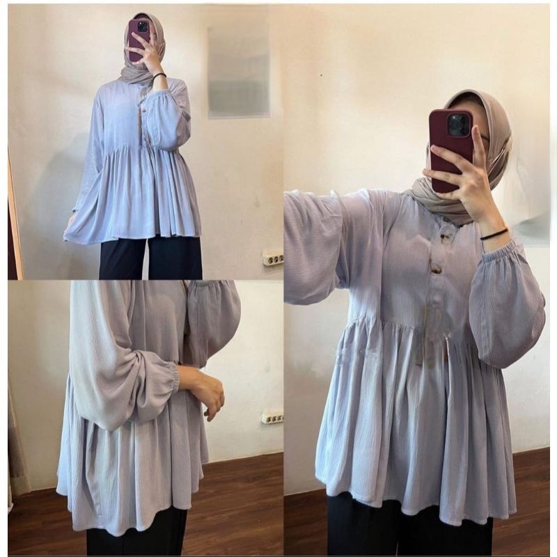 RAISA BLOUSE/RANIA BLOUSE JUMBO LD120/BLOUSE KEKINIAN/ATASAN KEKINIAN/ATASAN WANITA/BLOUSE WANITA/MOSCREPE LUXURY&amp;CRINGKLE BUSUI&amp;BUMIL/COD!!!