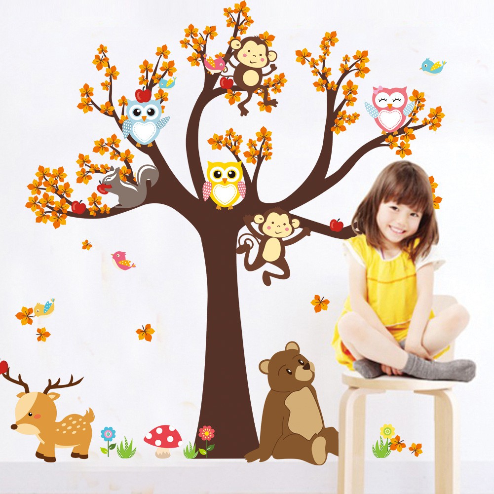 Wall Sticker Pohon Gugur Burung Hantu Stiker Dinding Besar 60x90 cm