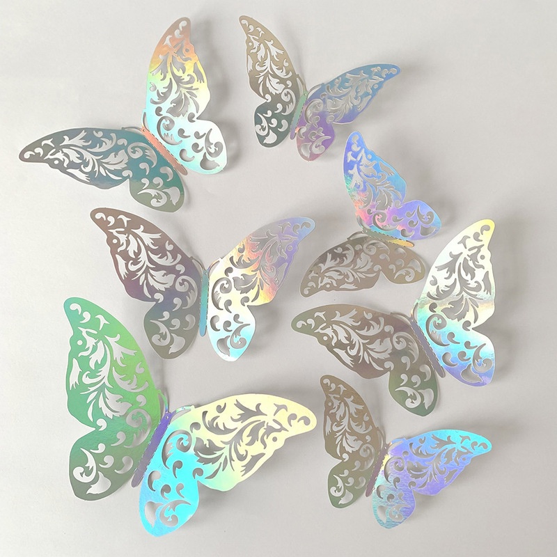 12pcs / 3 Ukuran Stiker Butterfly Hollow 3d Aksen Kristal Untuk Dekorasi Dinding Kamar Tidur