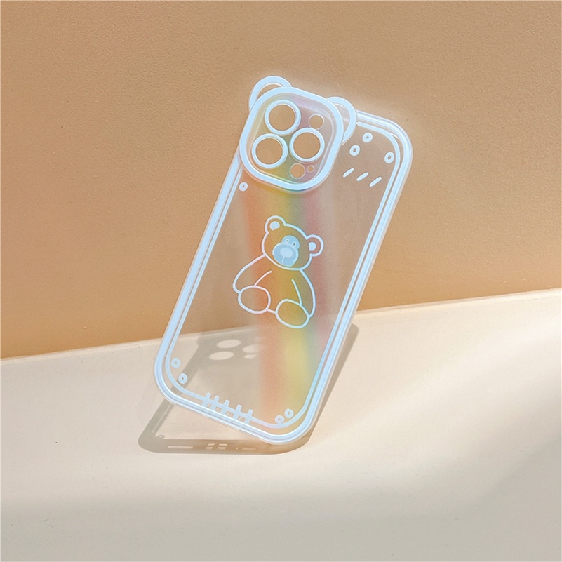 Soft Case Silikon Motif Kartun Beruang Pelangi Untuk iPhone 13 12 11 Pro Max X Xr Xs Max SE 2020 8 7 6 6s Plus