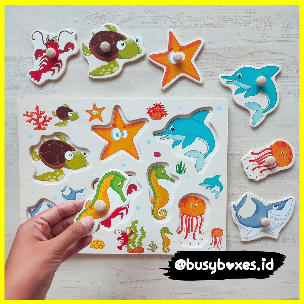 [busyboxes.id] mainan edukasi anak puzzle kayu knob wooden toys educational toys mainan kayu tema hewan laut binatang laut - shark