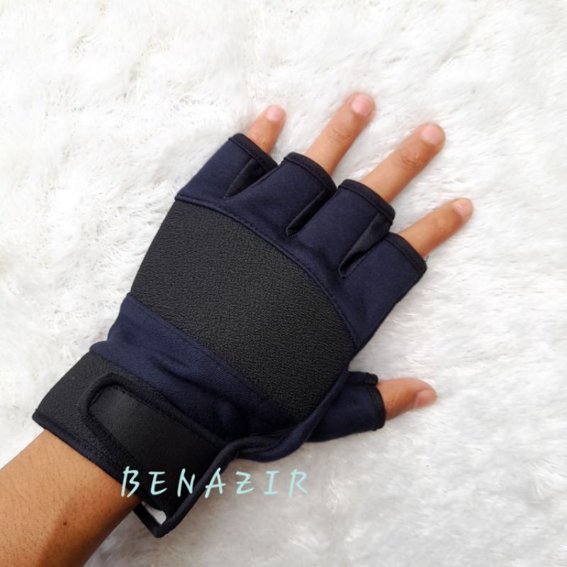 Sarung Tangan Motor Hitam Polos Setengah Jari Half Finger Cowok / Pria Sarung Tangan Berkendara Polos