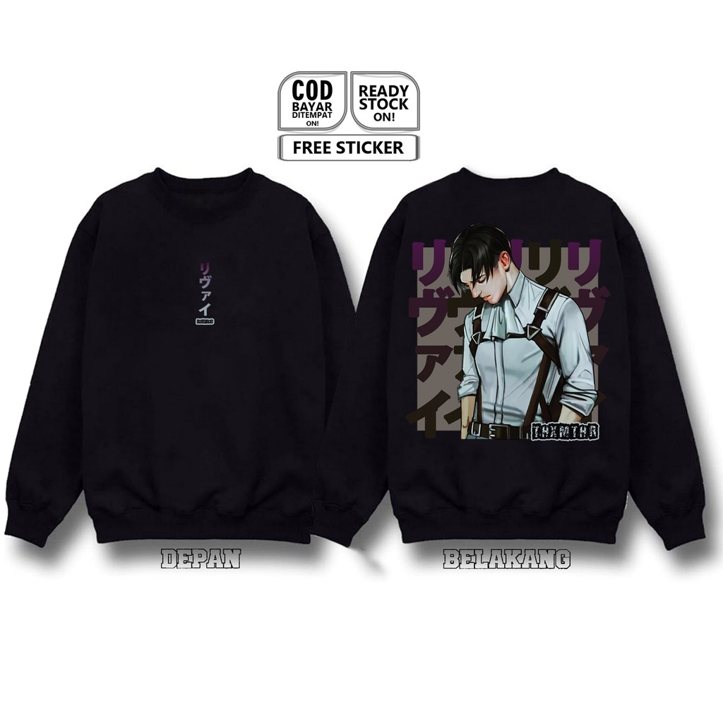 SWEATER CREWNECK ANIME LEVI ACKERMAN ATTACK ON TITAN BAJU JEPANG MANGA EREN MIKASA ARMIN HANZI SIGN