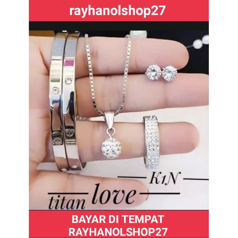 Set perhiasan wanita Titanium Asli Anti karat Silver lapis emas 22k Terbaru RO-27