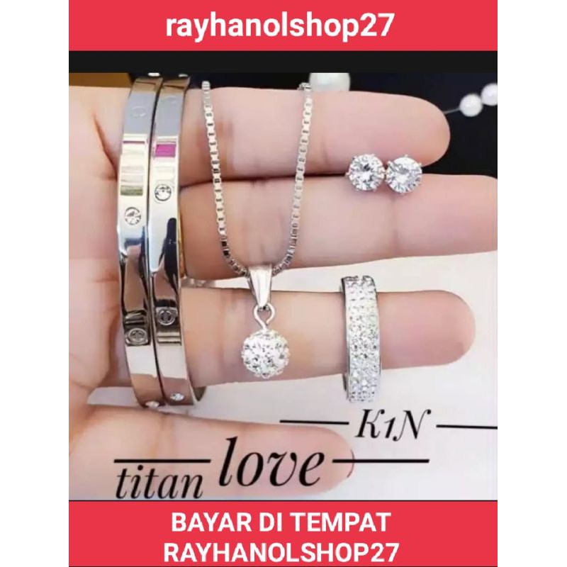 Set perhiasan wanita Titanium Asli Anti karat Silver lapis emas 22k Terbaru RO-27