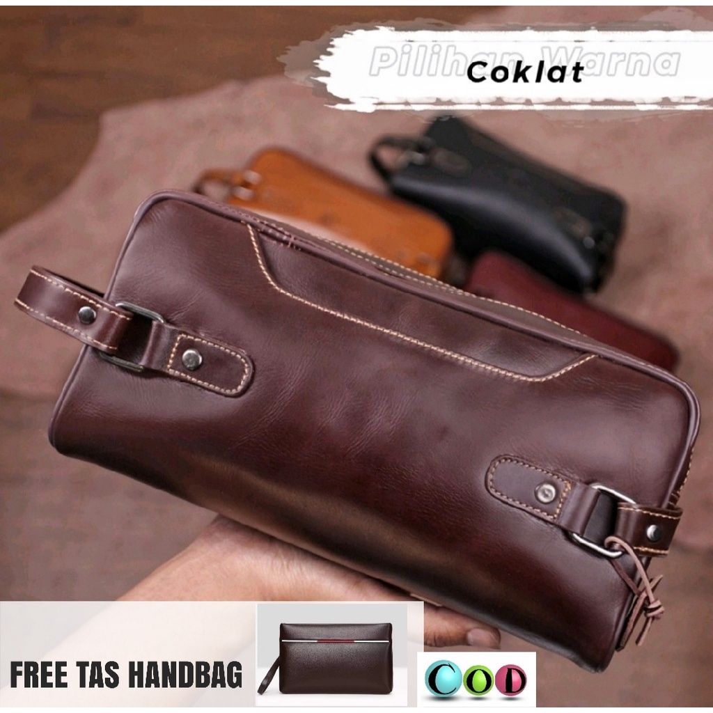 Handbag semi kulit pouch clutch dompet cowok pria laki-laki BUY 1 FREE 1 Tas Tangan Fashion Kasual - Tas Tangan Pria