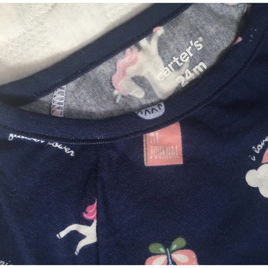 Carters Tee Navy Unicorn Flower Kaos Motif Anak Perempuan