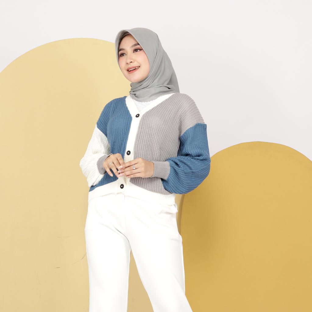 Baju Muslim Modern CARDIGAN 3TONE Bahan Knitted  Cardi Modern Casual Pakaian Wanita Kekinian Atasan Muslim Hijab Luaran Casual Outher Fashion Hangat Murah Cardigan Simple Casual Baju Wanita Modern 2021