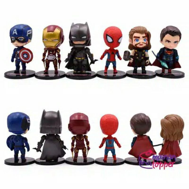 PVC Avengers Chibi Figure Set 6 Mainan Pajangan Miniatur Hiasan Topper M528