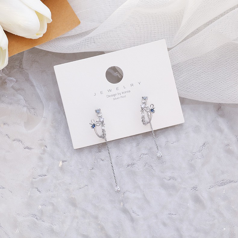 Anting Silver Perak S925 Wanita Fashion Murah AAS030 panjang elegant permata lapis emas putih